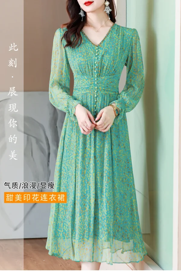 Green Prom Dress: Elegant Floral Silk Summer Beach Dress 2024 - Image 11