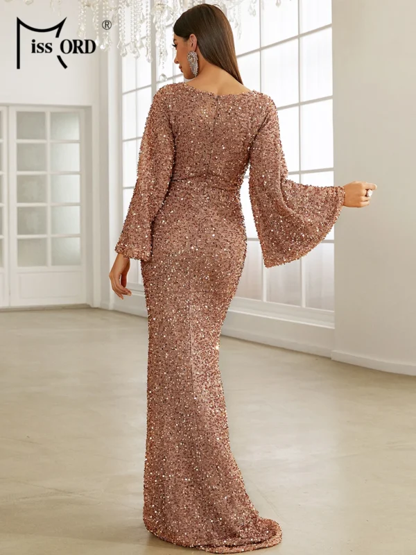 Green Prom Dress Sequin Mermaid Gown Sweetheart Neck Flare Sleeves - Image 6