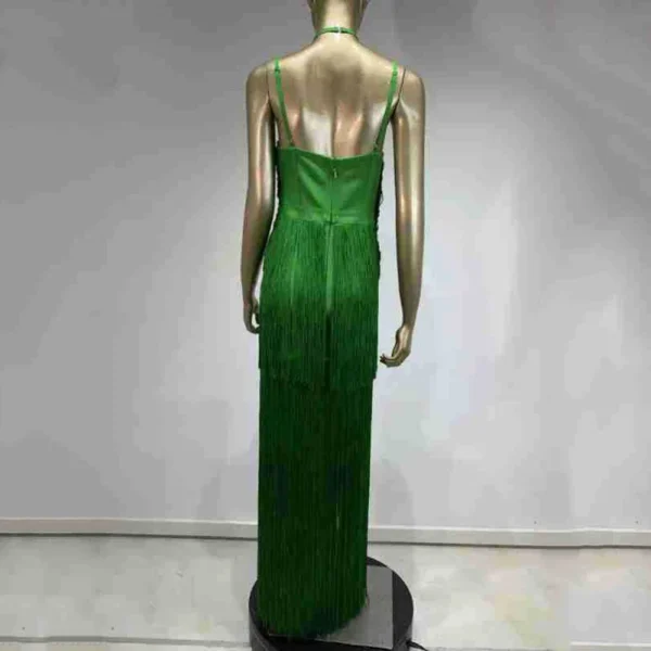 Elegant Green prom dress with fringe, sleeveless, tight bandage design - Image 6