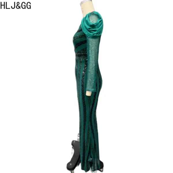Green prom dress, sexy sequin bodycon, long sleeve, slim fit - Image 5