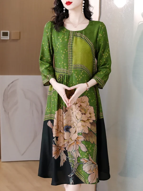 Green Prom Dress: Floral Silk Midi for Elegant Parties