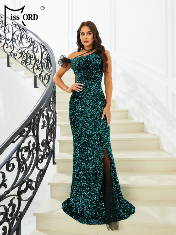 Elegant Green Prom Dresses: One-Shoulder Sleeveless Bodycon Mermaid Maxi Gown