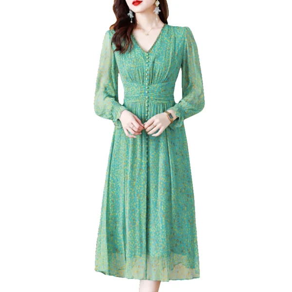 Green Prom Dress: Elegant Floral Silk Summer Beach Dress 2024 - Image 9