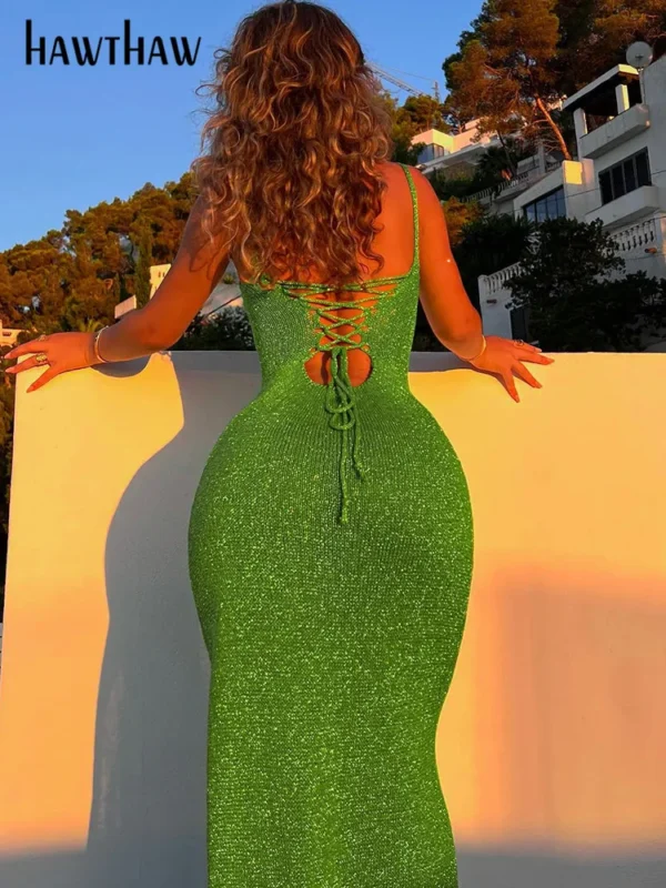 Green prom dress, elegant bodycon streetwear evening summer gown - Image 3