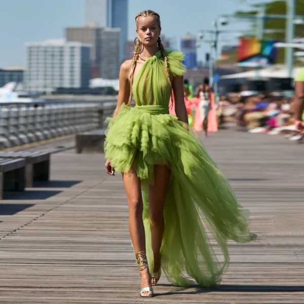 Green Prom Dress: High Low Tulle Halter Backless Evening Gown