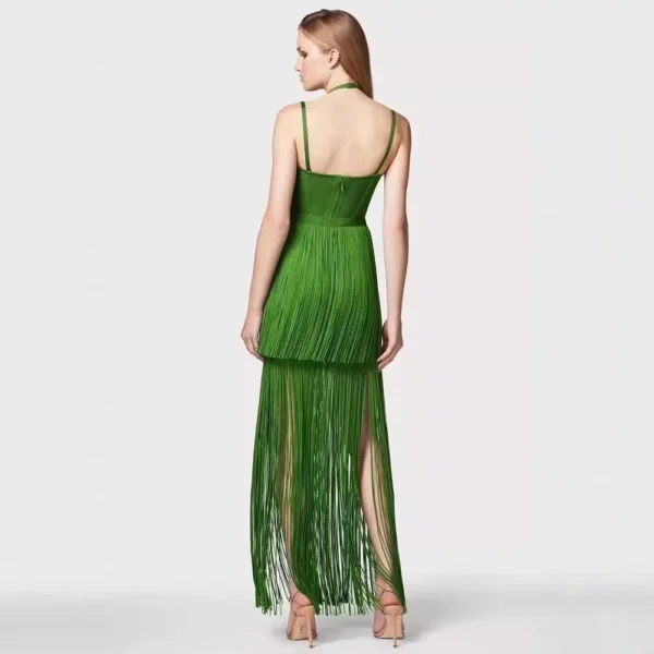 Elegant Green prom dress with fringe, sleeveless, tight bandage design - Image 3