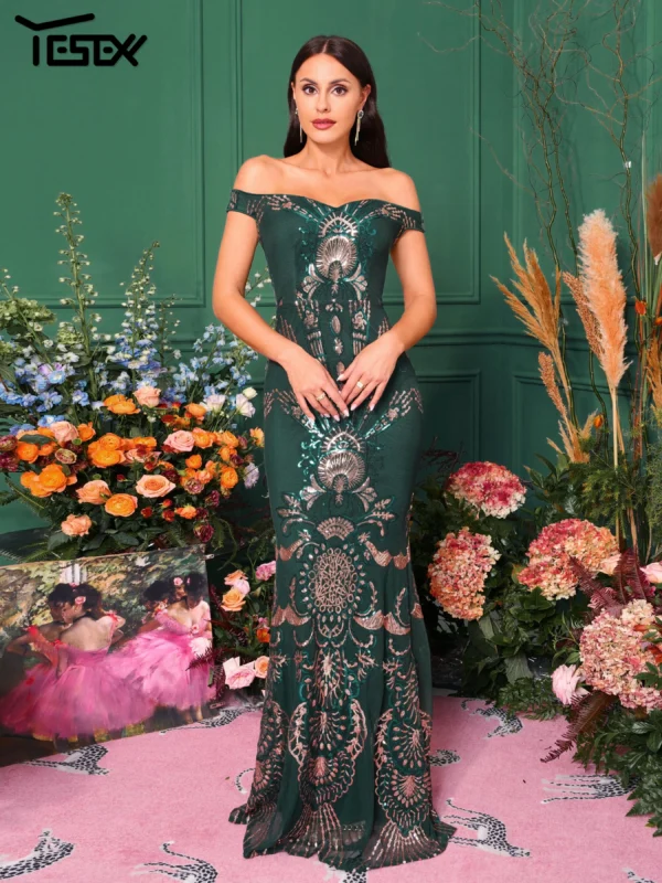 Green Prom Dress: Chic Off-Shoulder Mermaid Evening Party Dress - Image 4