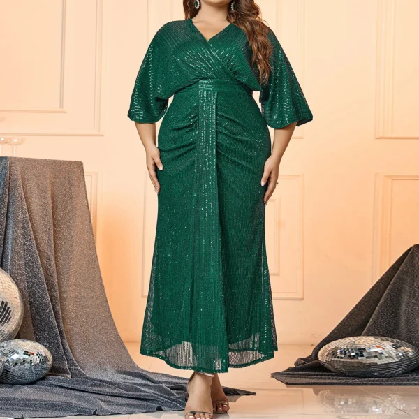 Green Prom Dress: Elegant Sequined V-Neck Slim Maxi Gown - Image 5