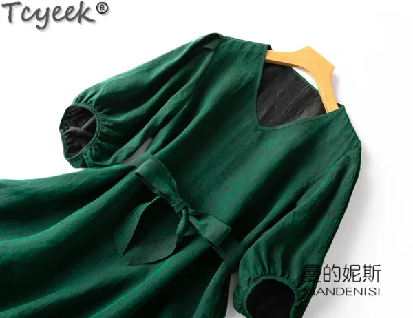 Green prom dress, elegant 100% mulberry silk lace-up summer gown - Image 2
