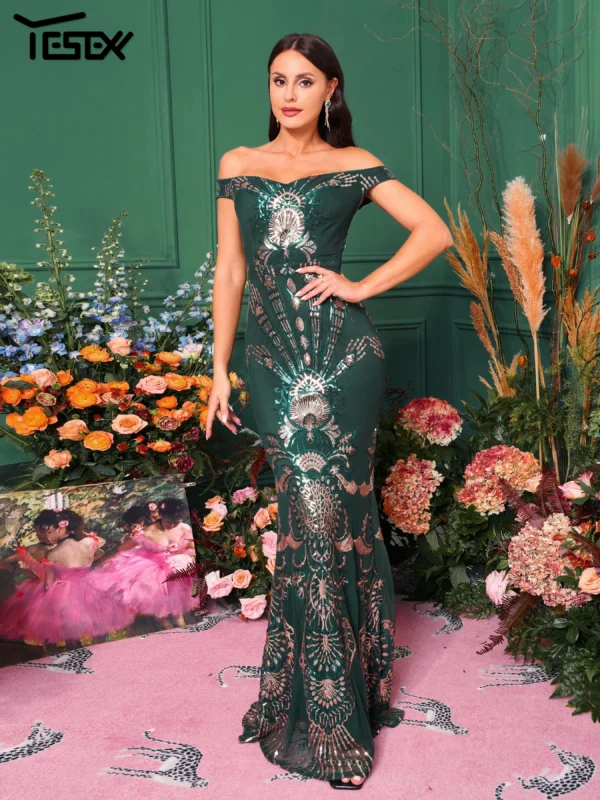 Green Prom Dress: Chic Off-Shoulder Mermaid Evening Party Dress - Image 6