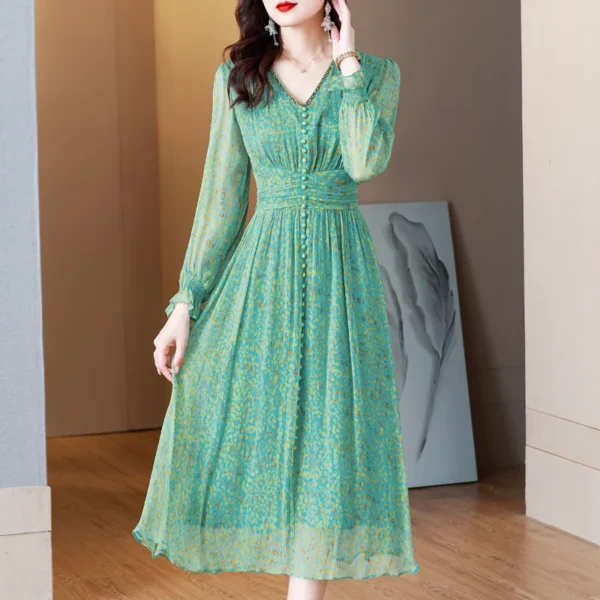 Green Prom Dress: Elegant Floral Silk Summer Beach Dress 2024 - Image 4