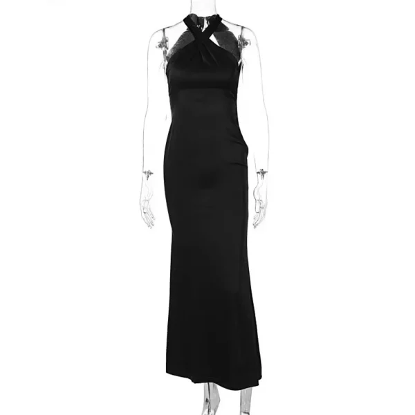Green prom dress, elegant satin cold shoulder bodycon sleeveless maxi gown - Image 5