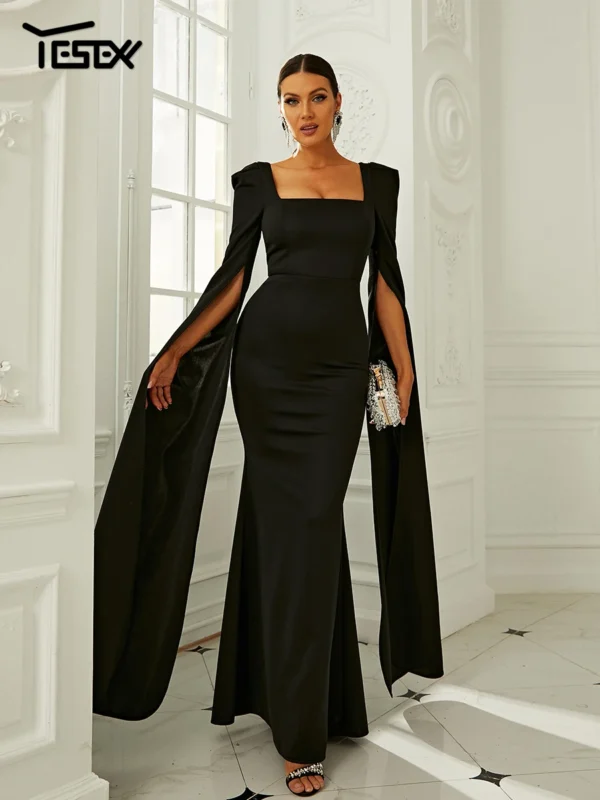 Elegant Green Prom Dress, Floor-Length Maxi, Split Sleeve, Bodycon Style - Image 4