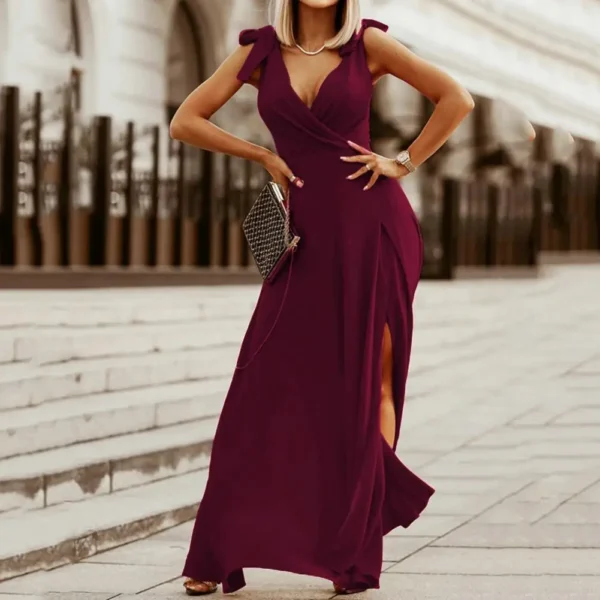 Green Prom Dress Sleeveless Backless Draped Slit Elegant Evening Gown - Image 2