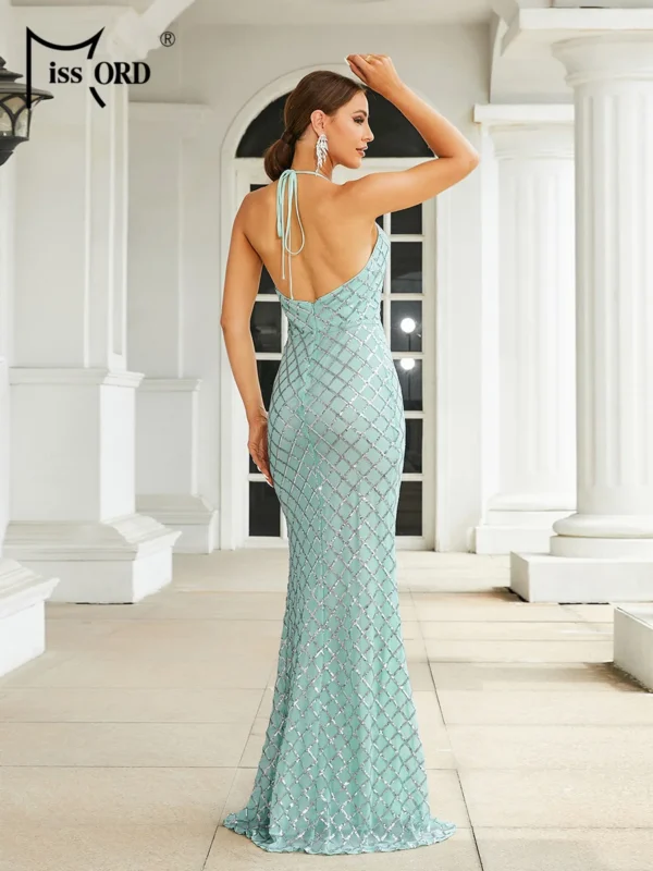 Green Prom Dress Light Halter Sequin Bodycon Mermaid Backless Formal Gown - Image 2