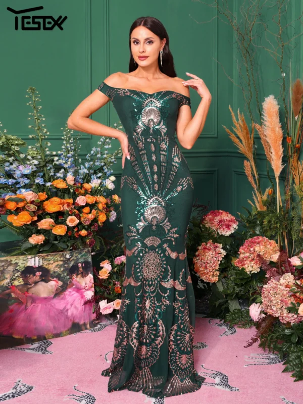 Green Prom Dress: Chic Off-Shoulder Mermaid Evening Party Dress