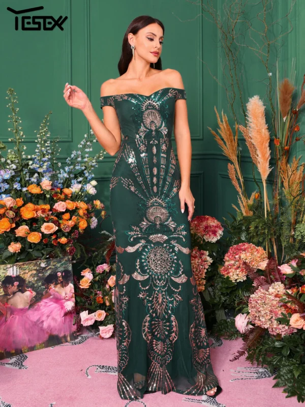 Green Prom Dress: Chic Off-Shoulder Mermaid Evening Party Dress - Image 3