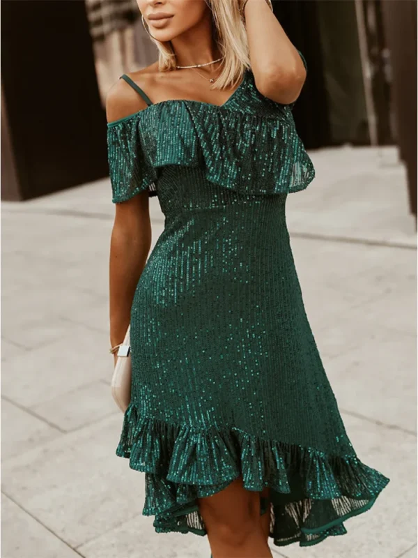 Green Prom Dress: Plus Size V-Neck Off Shoulder Sequin Gown