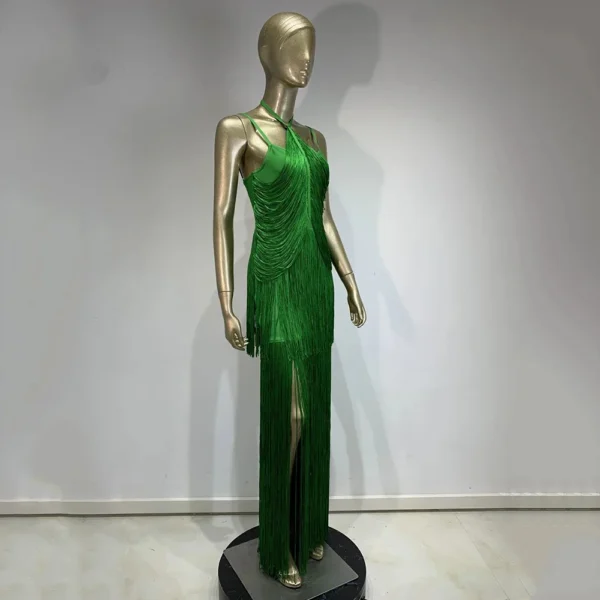 Elegant Green prom dress with fringe, sleeveless, tight bandage design - Image 5