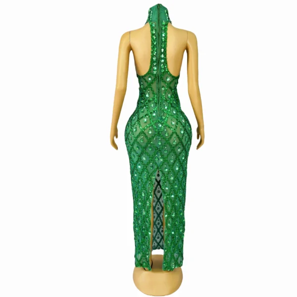 Green Prom Dress: Sexy Backless Sparkly Turtleneck Evening Gown - Image 2