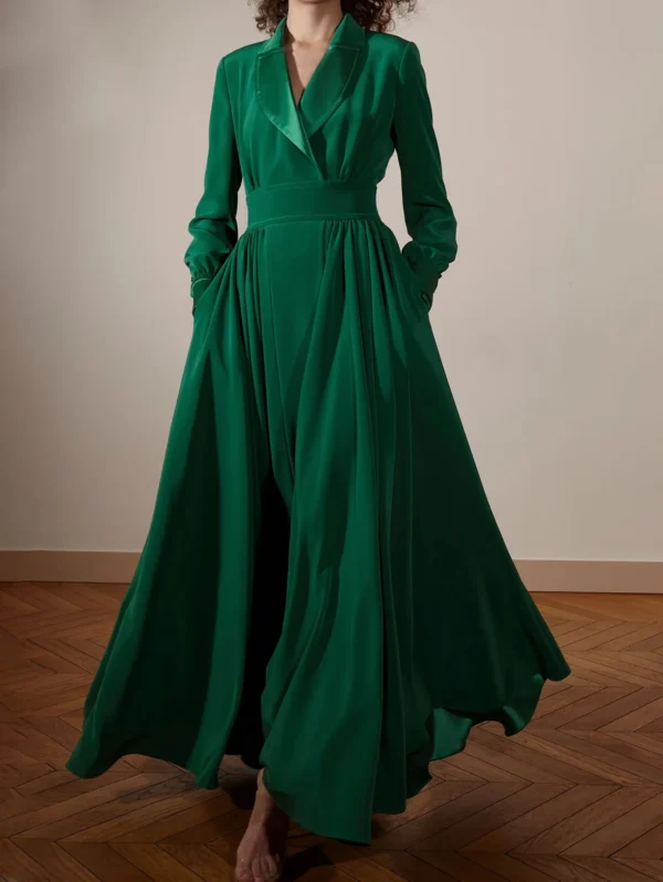 Green prom dress, velvet shawl collar long evening party gown