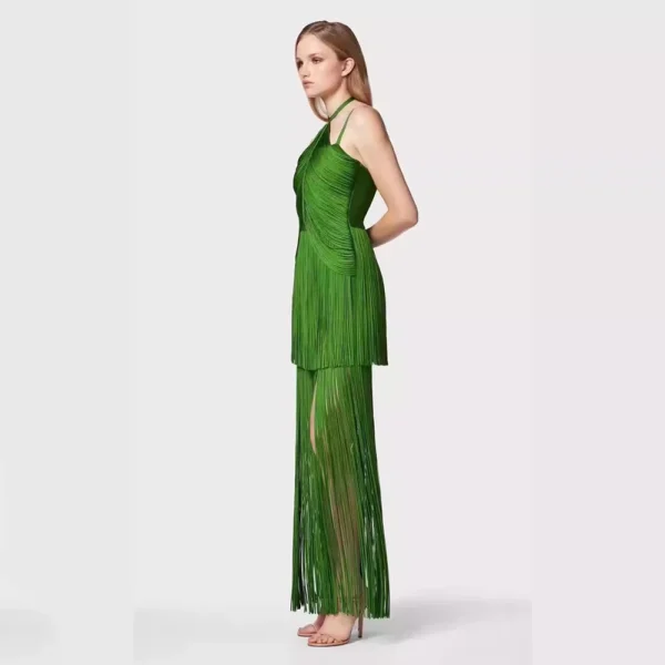 Elegant Green prom dress with fringe, sleeveless, tight bandage design - Image 2