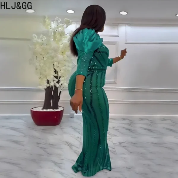 Green prom dress, sexy sequin bodycon, long sleeve, slim fit - Image 2