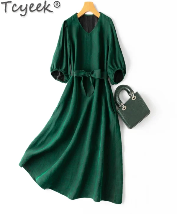 Green prom dress, elegant 100% mulberry silk lace-up summer gown - Image 6