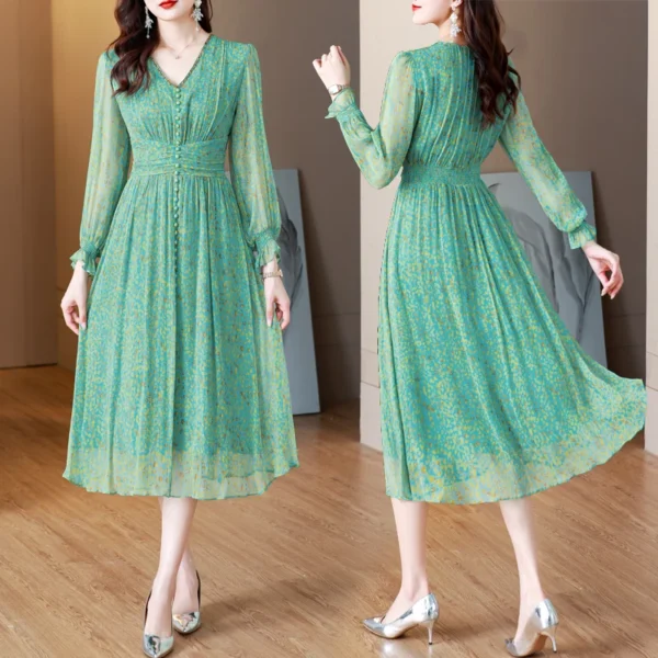 Green Prom Dress: Elegant Floral Silk Summer Beach Dress 2024 - Image 3