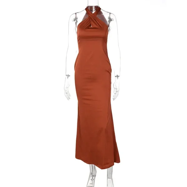 Green prom dress, elegant satin cold shoulder bodycon sleeveless maxi gown - Image 4