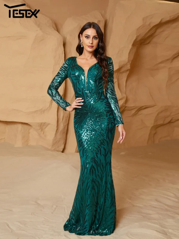 Elegant Green Prom Dress with Sequin Mermaid Style for Formal Events