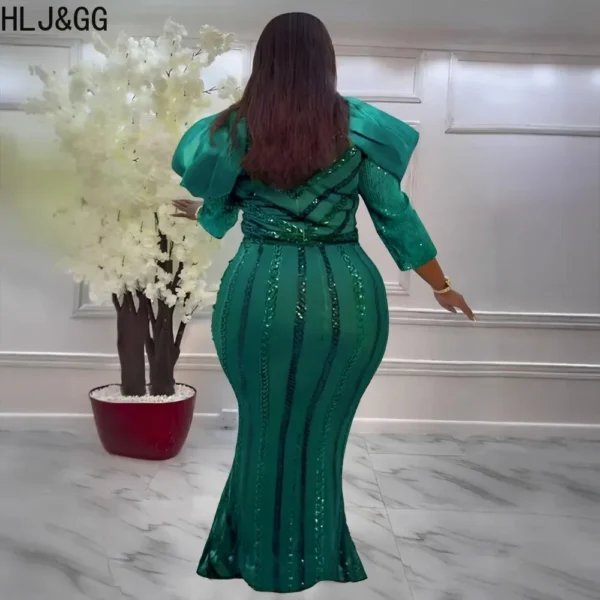 Green prom dress, sexy sequin bodycon, long sleeve, slim fit - Image 3