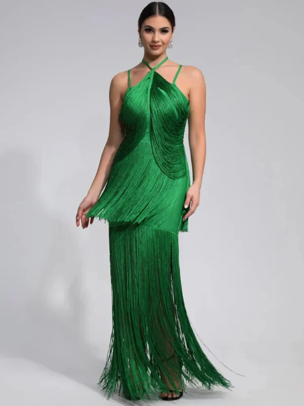 Green Prom Dress: Sexy Halter Off-Shoulder Tassel Bodycon Gown