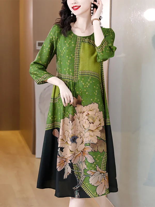 Green Prom Dress: Floral Silk Midi for Elegant Parties - Image 3