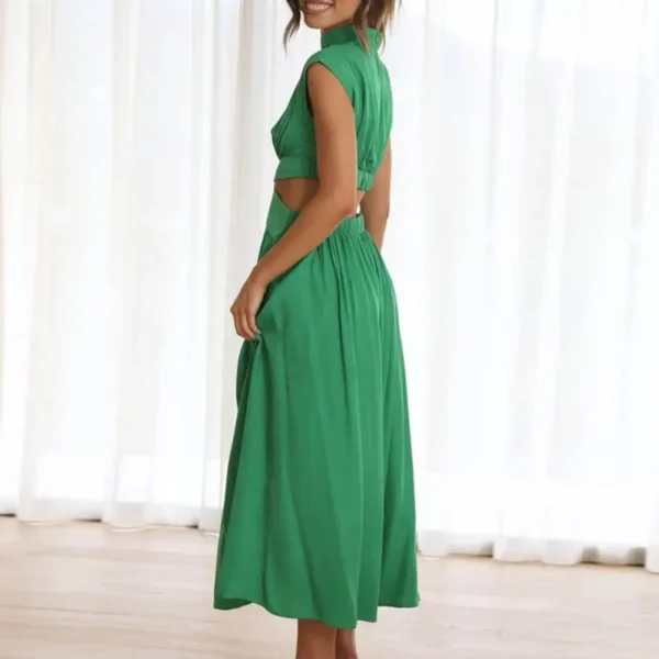 Green Prom Dress Elegant Hollow Out Sleeveless Backless Maxi Dress - Image 2