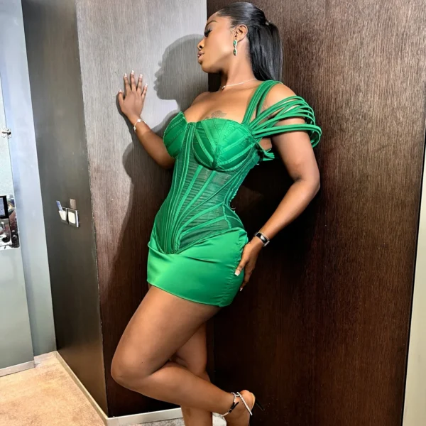 Green prom dress, sexy African corset one-shoulder sheath party gown