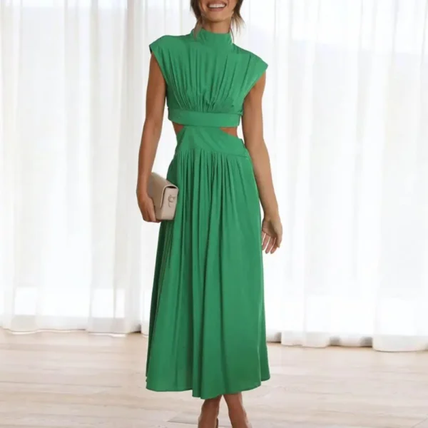 Green Prom Dress Elegant Hollow Out Sleeveless Backless Maxi Dress - Image 3