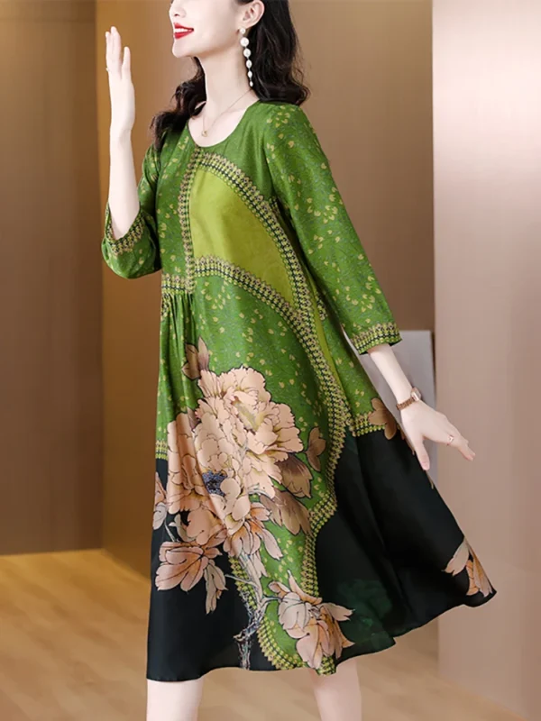 Green Prom Dress: Floral Silk Midi for Elegant Parties - Image 5