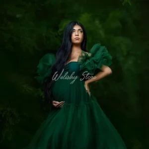 Emerald Green Prom Dress A-Line Draped Tulle Maxi Party Gown