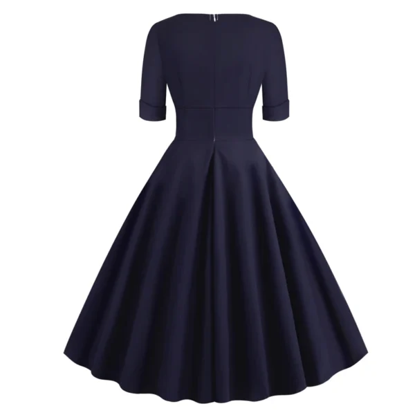 Green Vintage 1950s Ruched V Neck A-Line Midi Dress Elegant Summer Party - Image 5