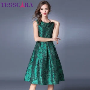 Luxury Green Prom Dress Jacquard A-Line Vintage Cocktail Party Dress