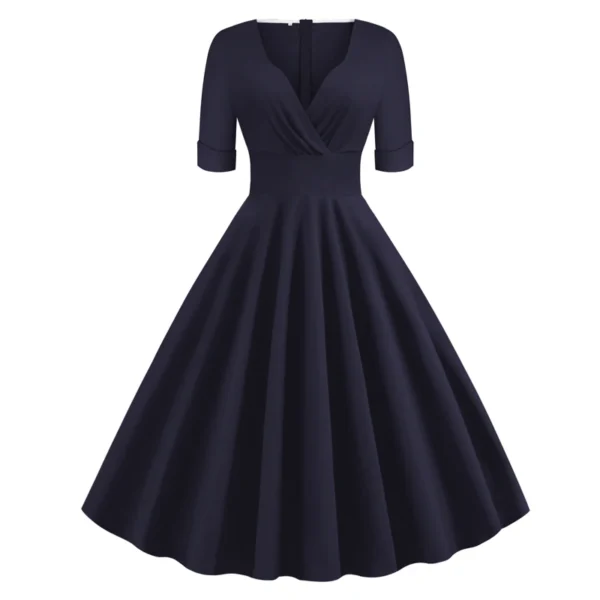 Green Vintage 1950s Ruched V Neck A-Line Midi Dress Elegant Summer Party - Image 4