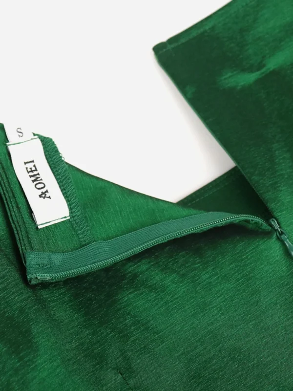 Green Ruffle High Waist Bodycon Dress Long Sleeve Party Gown - Image 5