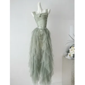 Sexy Green Prom Dress Two Piece Bodycon Mesh Mini Dress Set