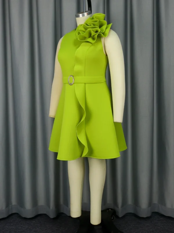 Sweet Green 3D Flower Sleeveless Elegant Cocktail Party Evening Dress - Image 4