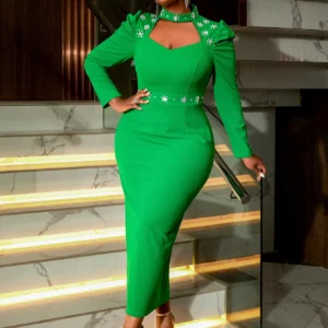Sexy Green Prom Dress Hollow Diamond Ball Gown Luxury Birthday Party Dress