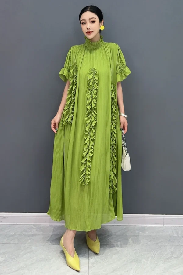 Vefadisa 2025 Summer Green Dress Ruffled Sleeves Waist Cinching 3D - Image 3
