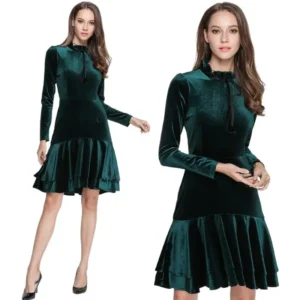 Luxury Green Prom Dress Velvet Vintage Bodycon Evening Party Dress