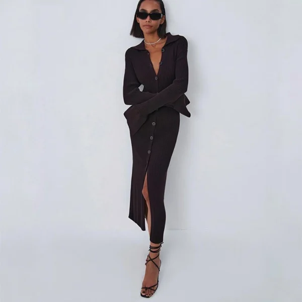 Flare Sleeve Knitted Dress Women Y2K Autumn Winter Midi Dress - Image 4