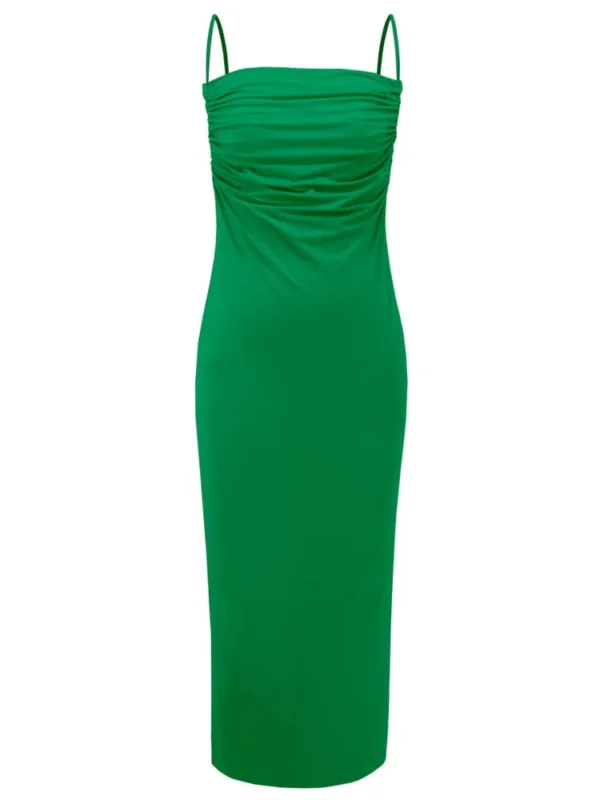 Women’s Summer Green Slim Backless Pleated Spaghetti Strap Dress - Image 5